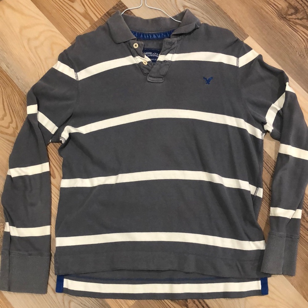 Gray with white stripes long sleeve polo